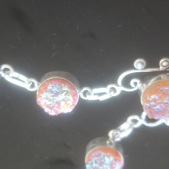 New Rough Peach Titanium Druzy Heart Shaped 925 Silver Necklace. - Picture 7 of 10